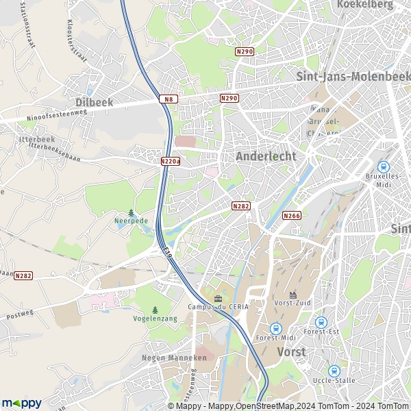 De kaart voor de stad 1070 Anderlecht