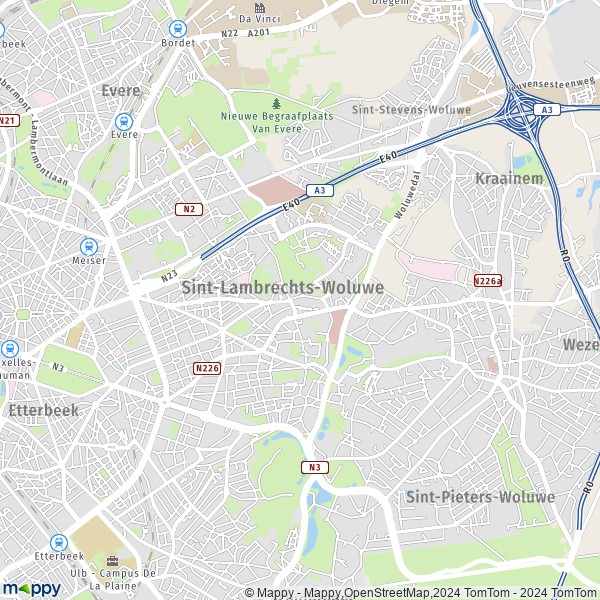 De kaart voor de stad 1200 Sint-Lambrechts-Woluwe