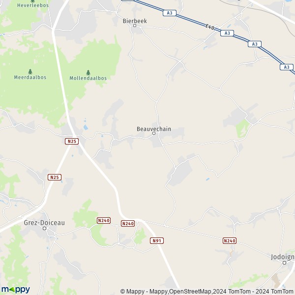 De kaart voor de stad 1320 Beauvechain