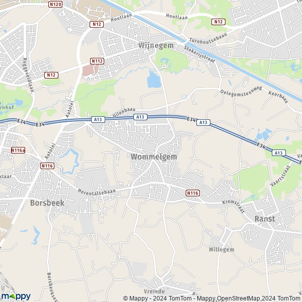 De kaart voor de stad 2160 Wommelgem