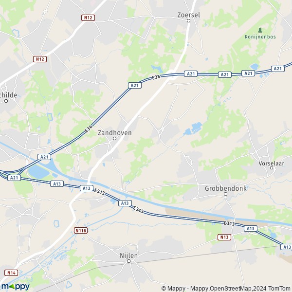 De kaart voor de stad 2240-2243 Zandhoven
