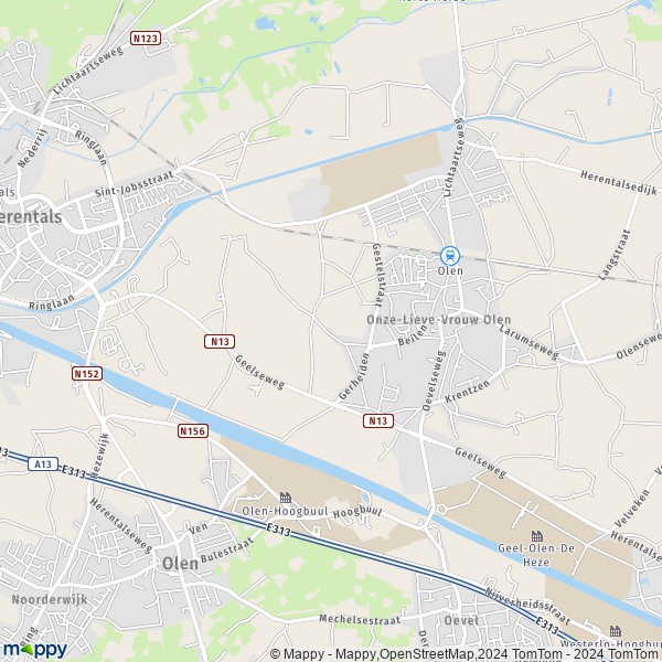 De kaart voor de stad 2250 Olen