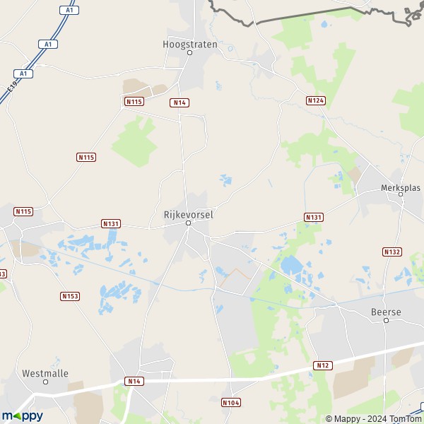 De kaart voor de stad 2310 Rijkevorsel