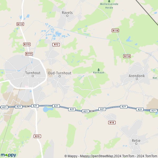 De kaart voor de stad 2360 Oud-Turnhout