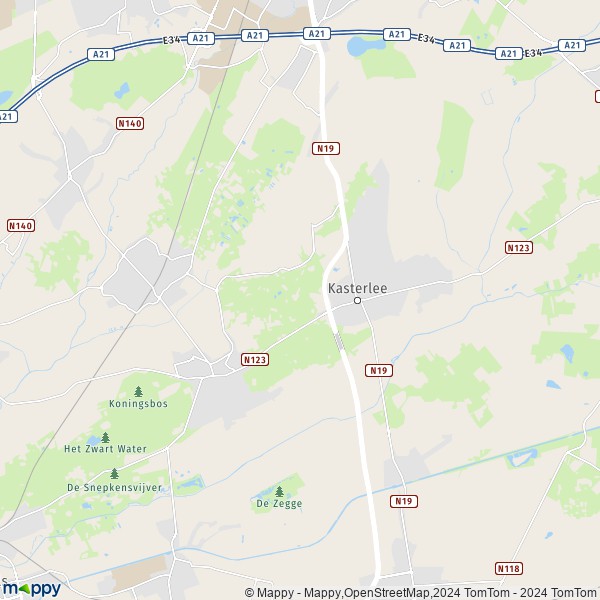 De kaart voor de stad 2460 Kasterlee