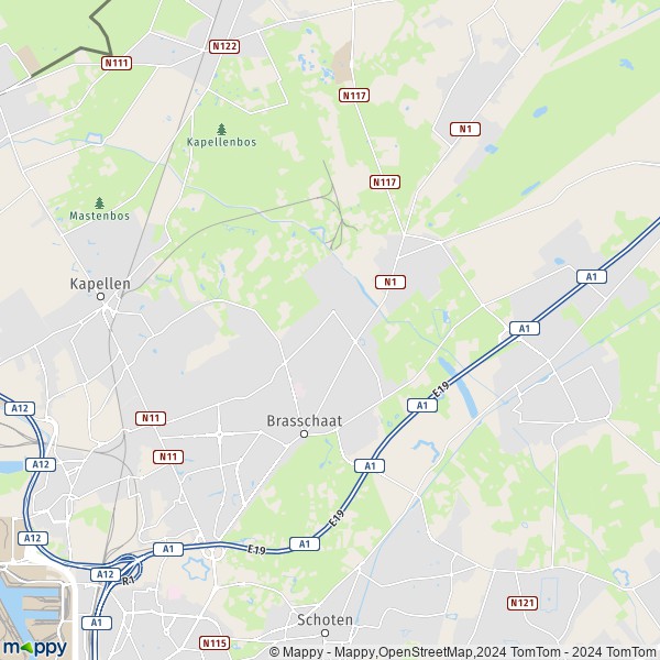 De kaart voor de stad 2930 Brasschaat