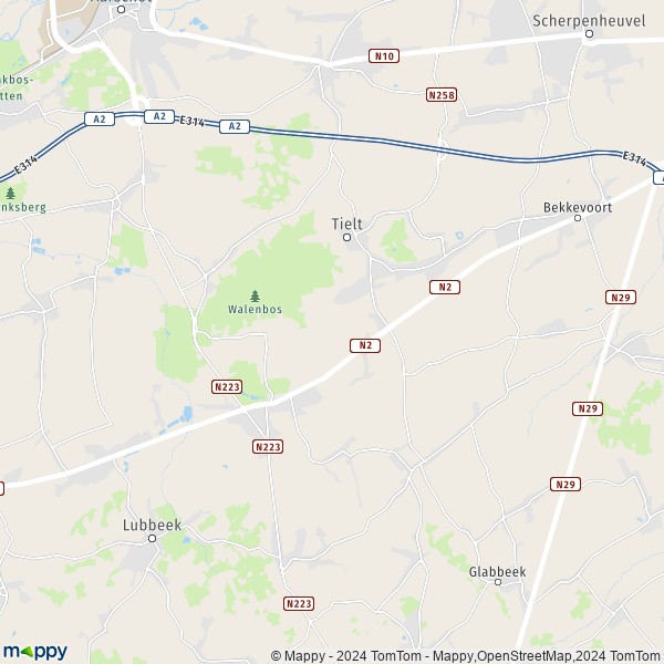 De kaart voor de stad 3390-3460 Tielt-Winge