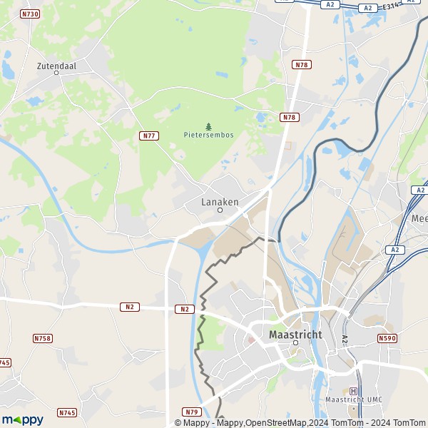 De kaart voor de stad 3620-3621 Lanaken