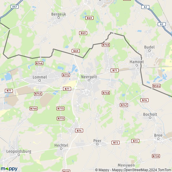 De kaart voor de stad Overpelt, 3900 Pelt