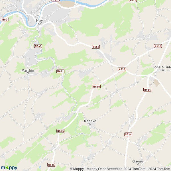 De kaart voor de stad 4577 Modave