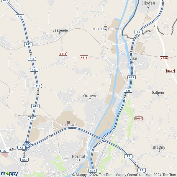 De kaart voor de stad 4680-4684 Oupeye