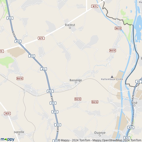 De kaart voor de stad 4690 Bassenge