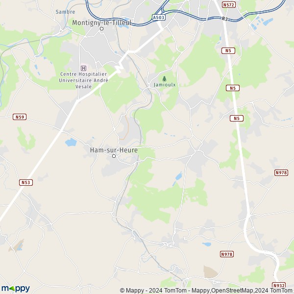 De kaart voor de stad 6120 Ham-sur-Heure-Nalinnes