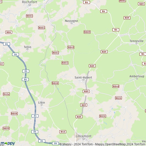 De kaart voor de stad 6870 Saint-Hubert