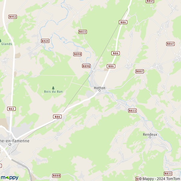 De kaart voor de stad 6990 Hotton