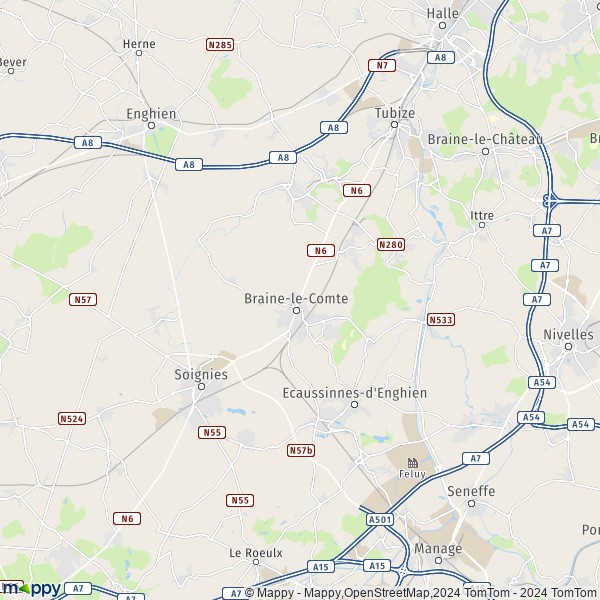 De kaart voor de stad 7090 's-Gravenbrakel