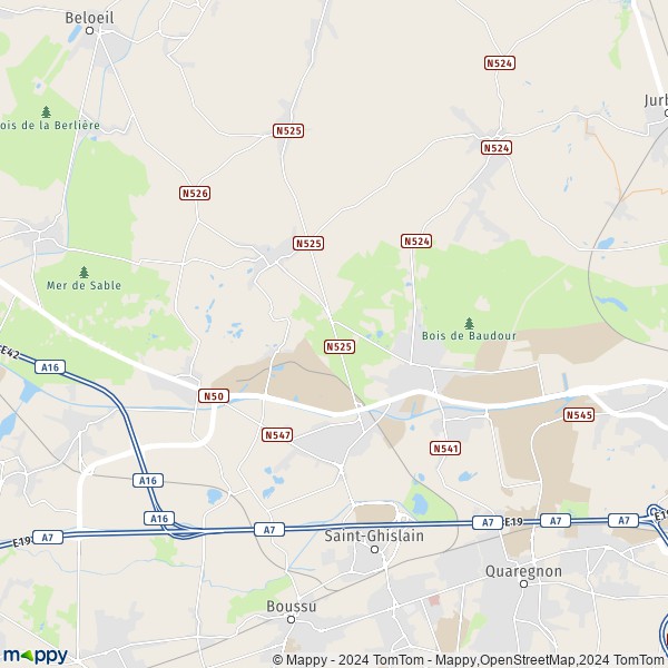 De kaart voor de stad 7330-7334 Saint-Ghislain