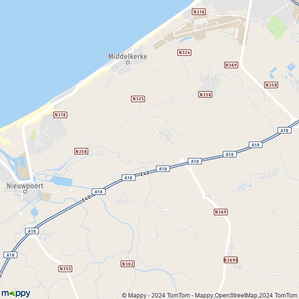 De kaart voor de stad 8430-8434 Middelkerke