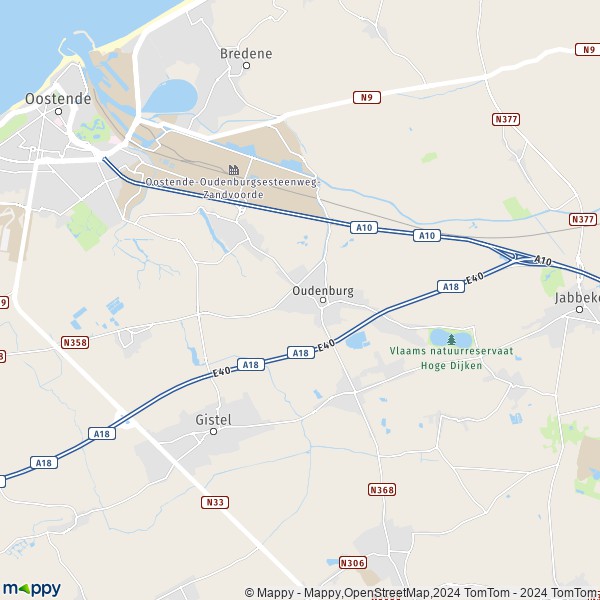 De kaart voor de stad 8460 Oudenburg