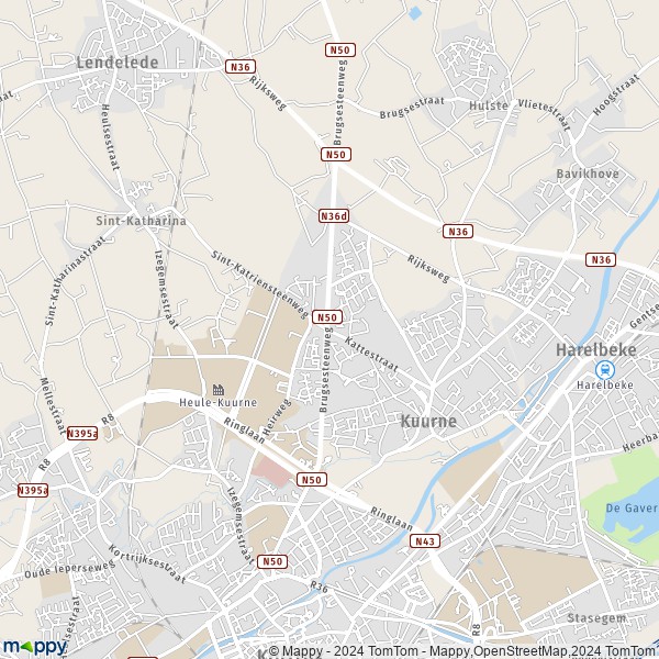 De kaart voor de stad 8520-8531 Kuurne