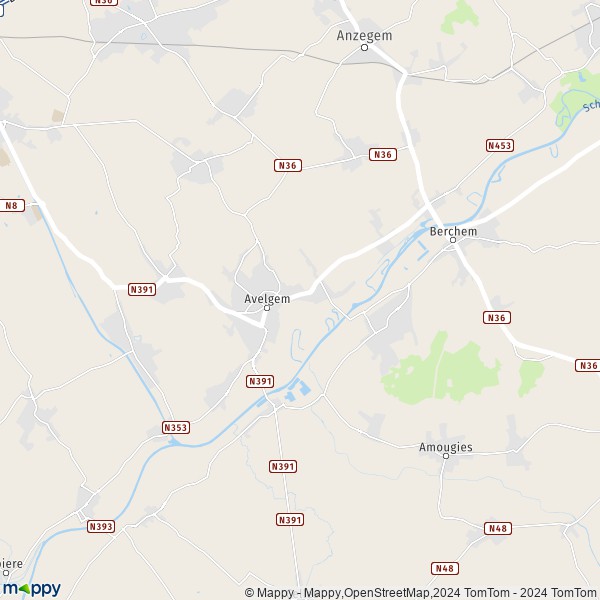De kaart voor de stad 8580-8583 Avelgem