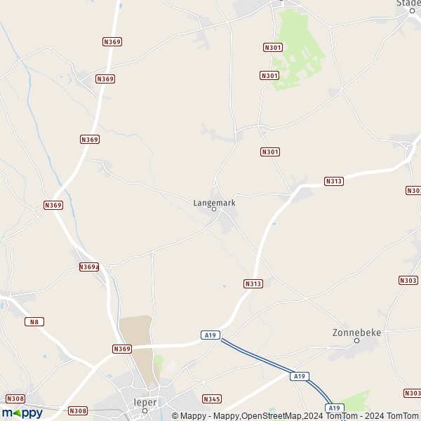 De kaart voor de stad 8920 Langemark-Poelkapelle