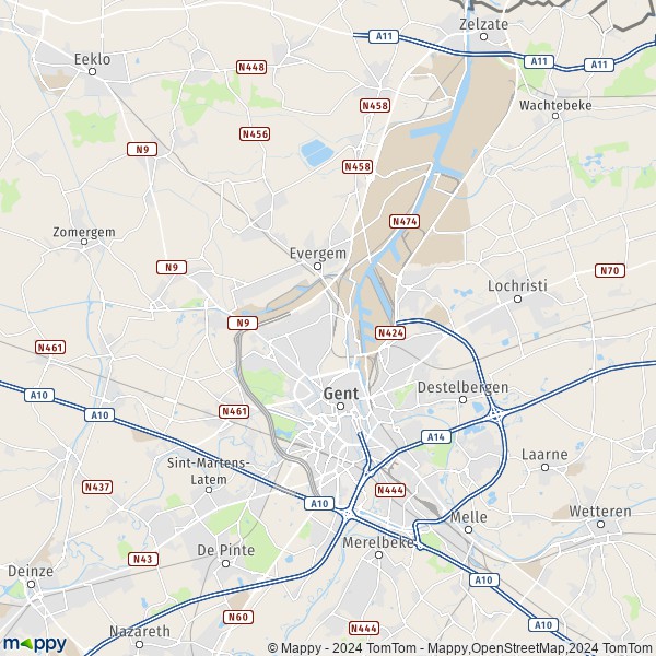 De kaart voor de stad 9000-9921 Gent