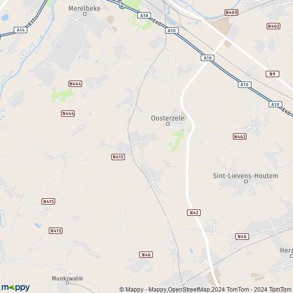 De kaart voor de stad 9620-9860 Oosterzele