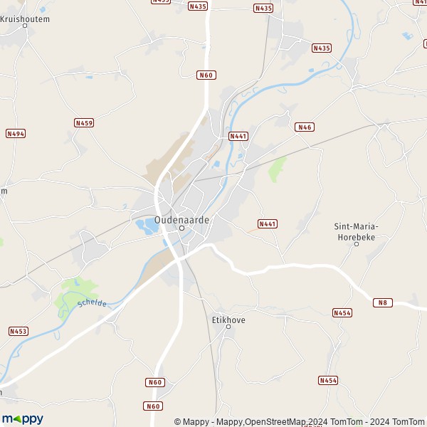 De kaart voor de stad 9700 Oudenaarde