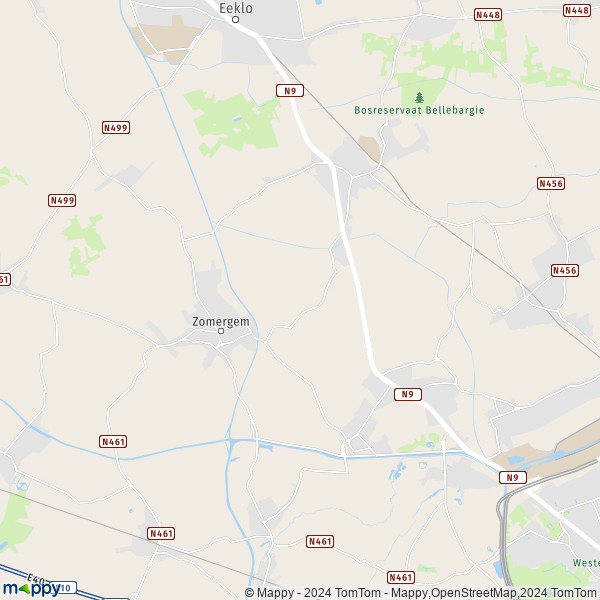 De kaart voor de stad Waarschoot, 9950 Lievegem