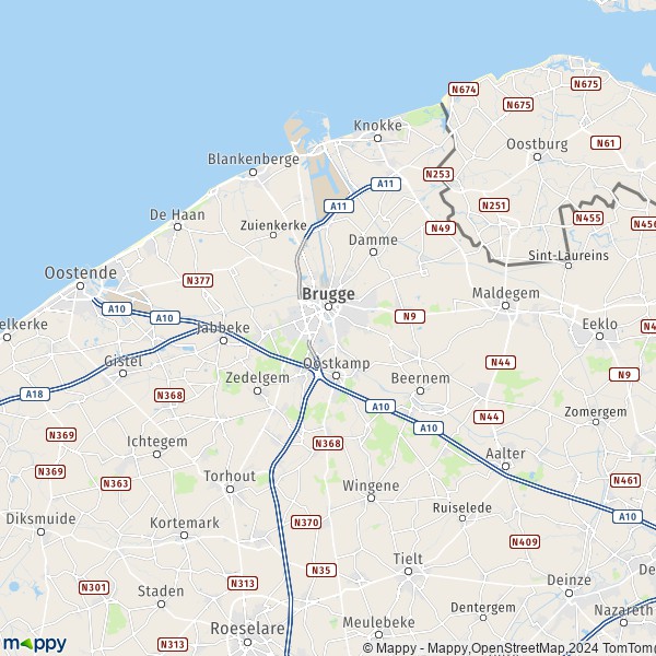 De kaart voor de Brugge