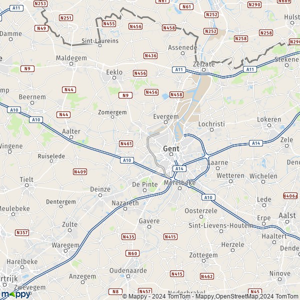De kaart voor de Gent