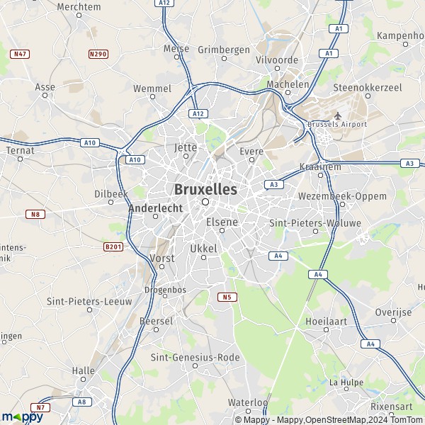 De kaart voor de Brussel Hoofdstedelijk Gewest